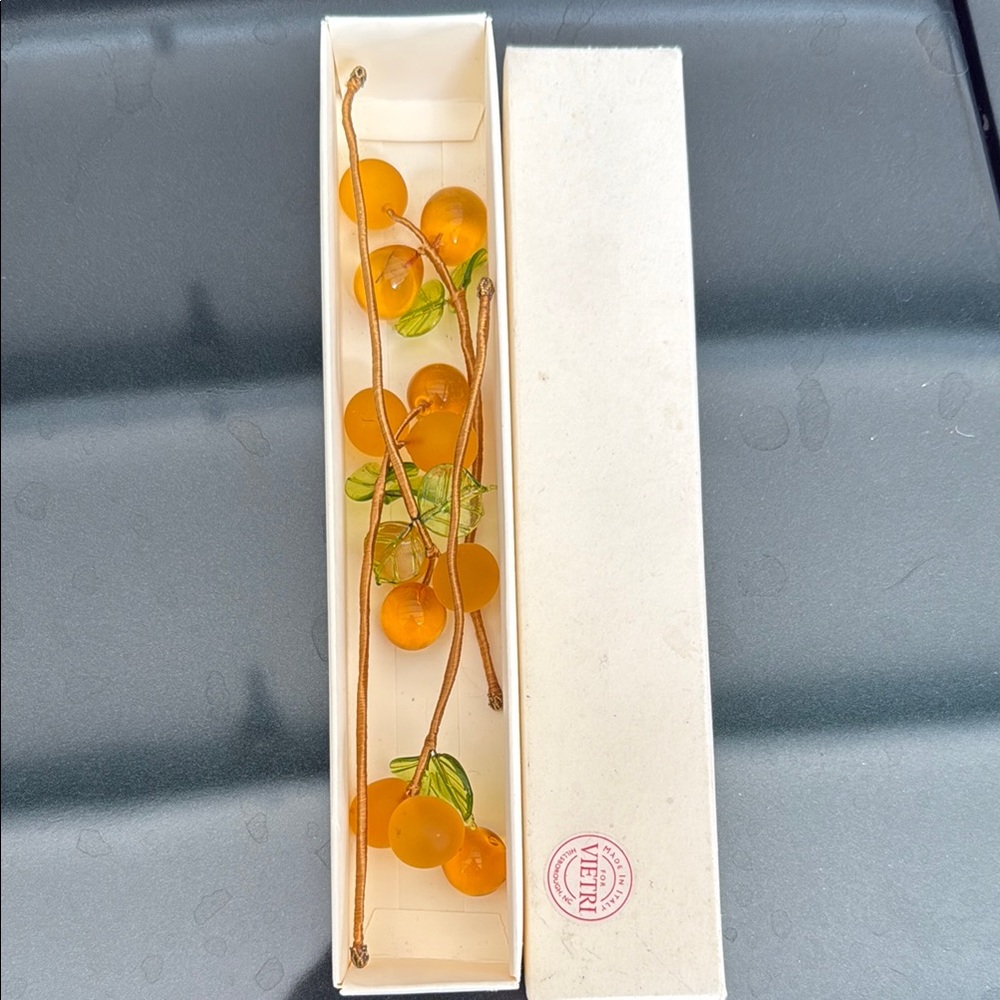 Vietri Orange and Green cluster napkin rings. Decorative Glass Berries.